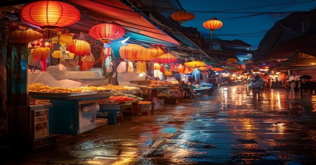 Chiang Mai night market — street food stalls, lanterns, and evening atmosphere in northern Thailand