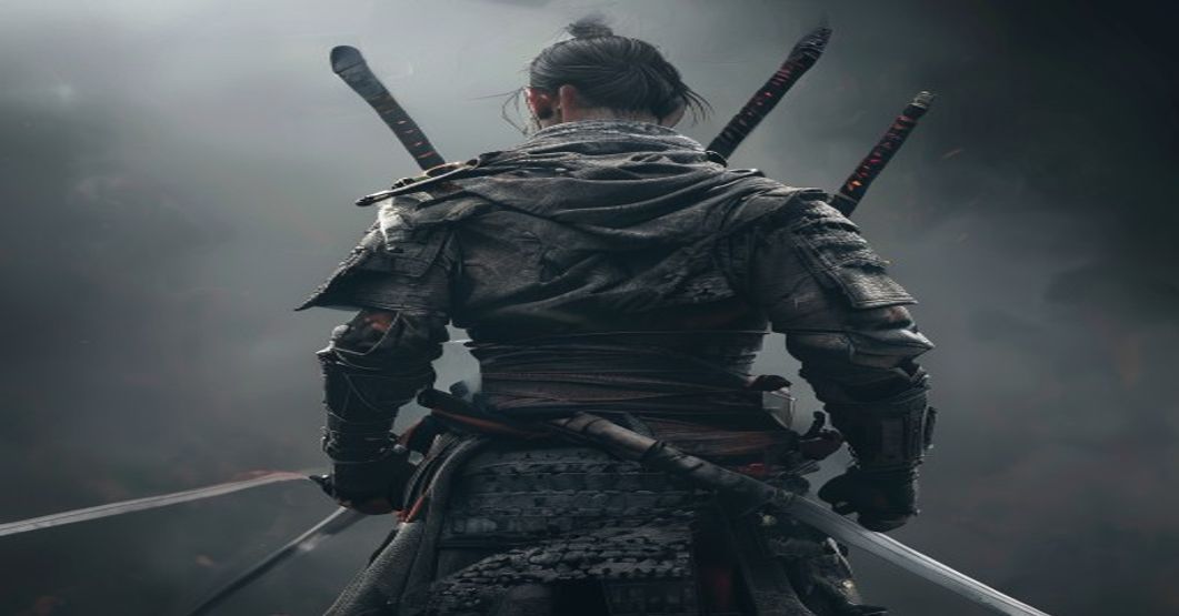Lone warrior from behind holding a katana sword — cinematic manhwa aesthetic