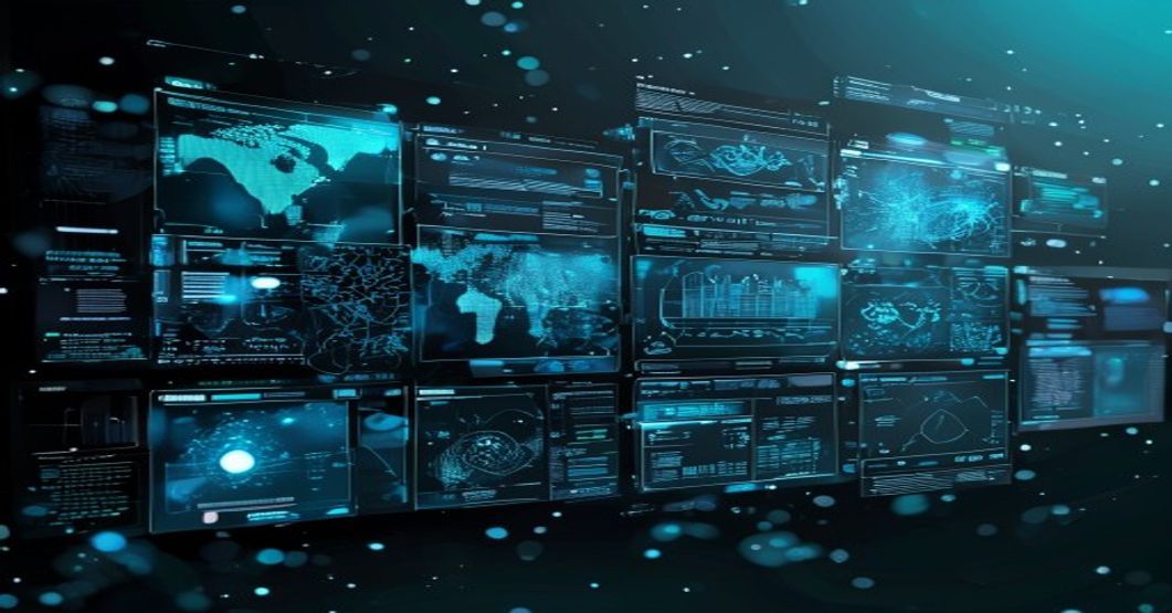 AI automation workflow visualization with data streams and neural network nodes
