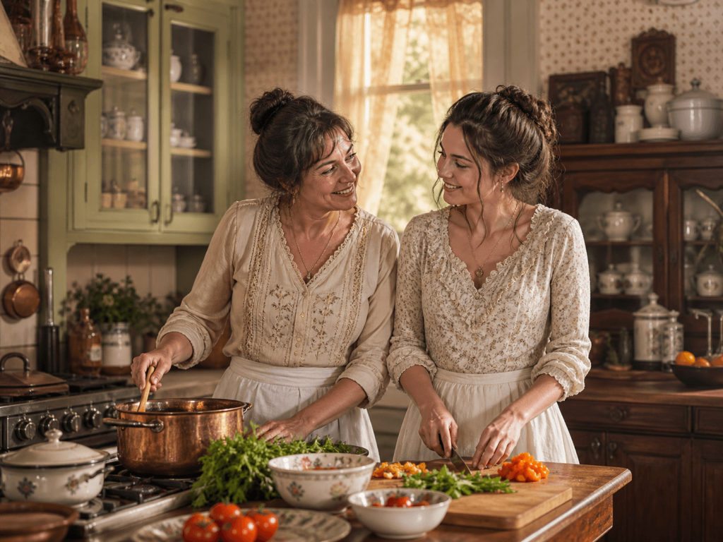 mother and daughter cooking together